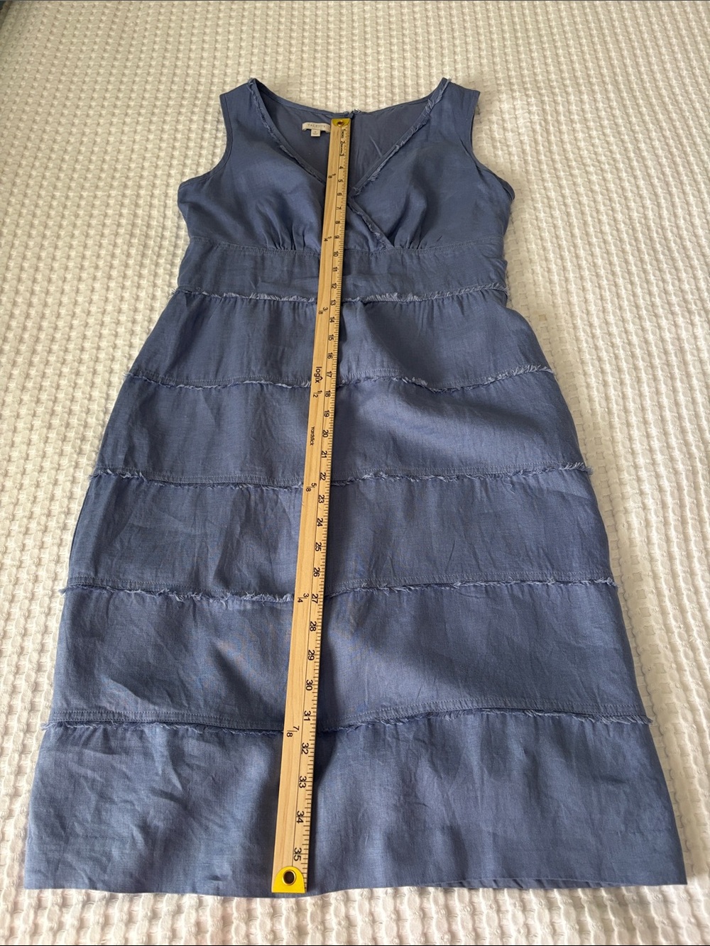 Talbots Linen Preppy Beachy Soft Blue Sleeveless Tiered V-Neck Midi Dress SZ 6 - Picture 7 of 8